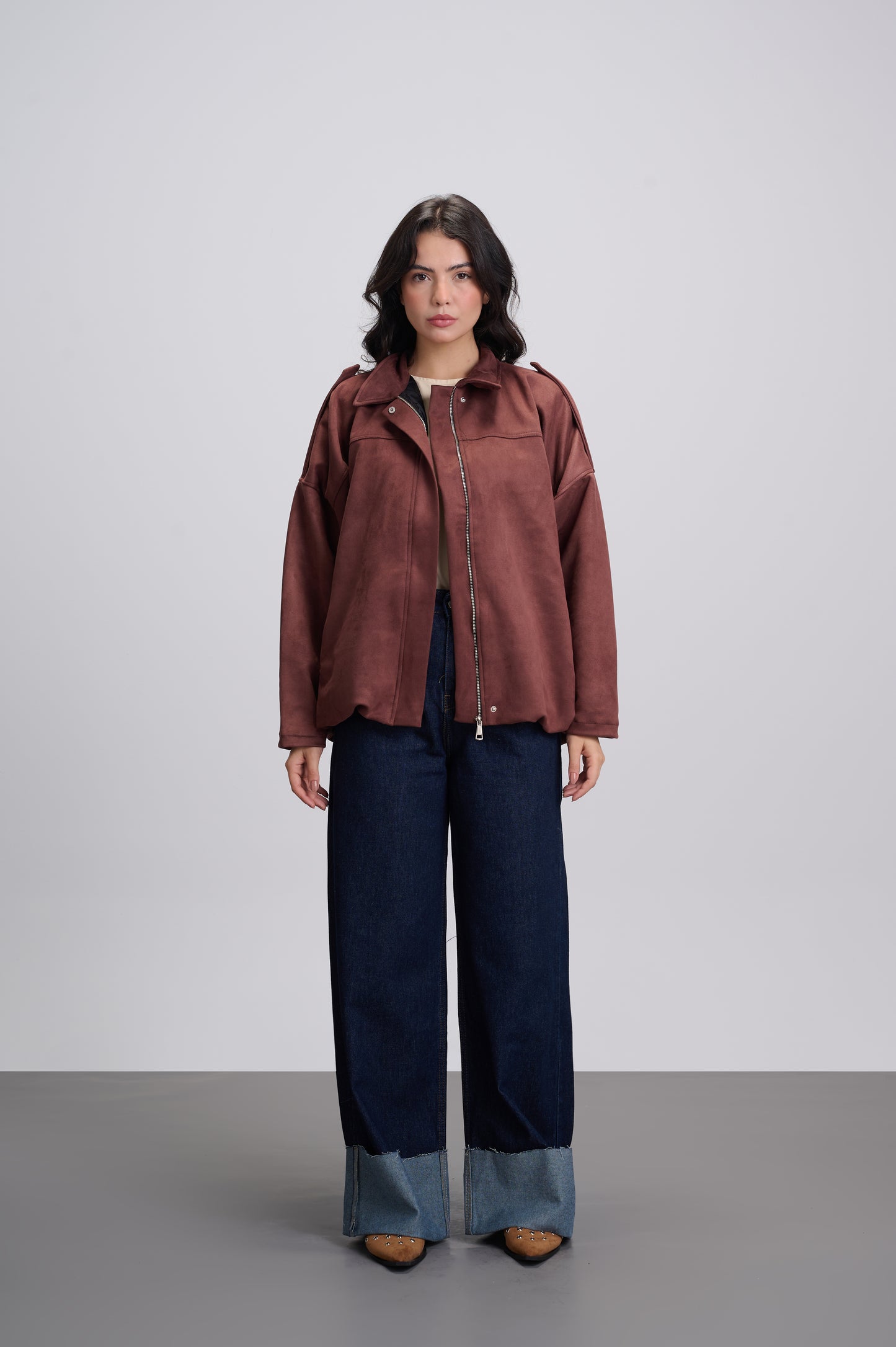 Suede bomber jacket - Choco Brown