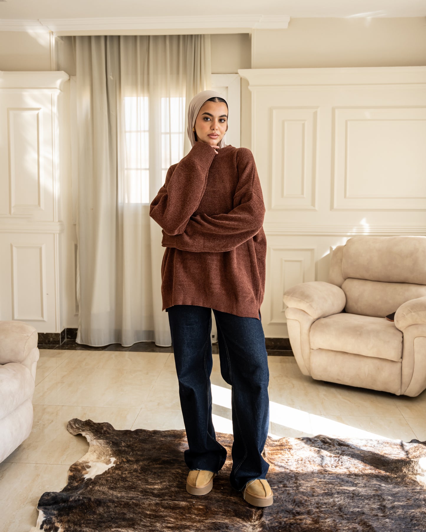 Basic Knitted Pullover - Brown