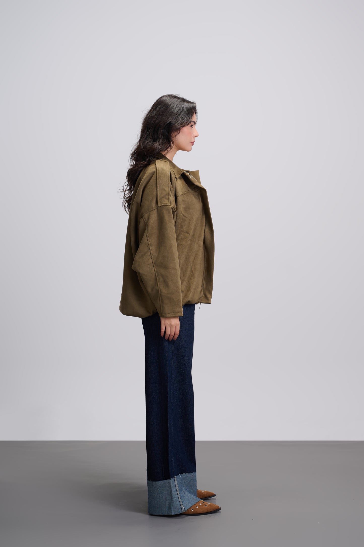 Suede bomber jacket- Olive