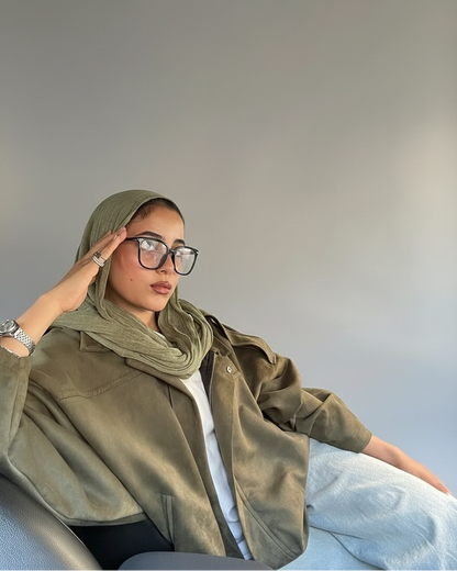 Suede bomber jacket-  Olive