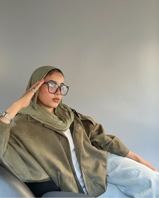 Suede bomber jacket-  Olive