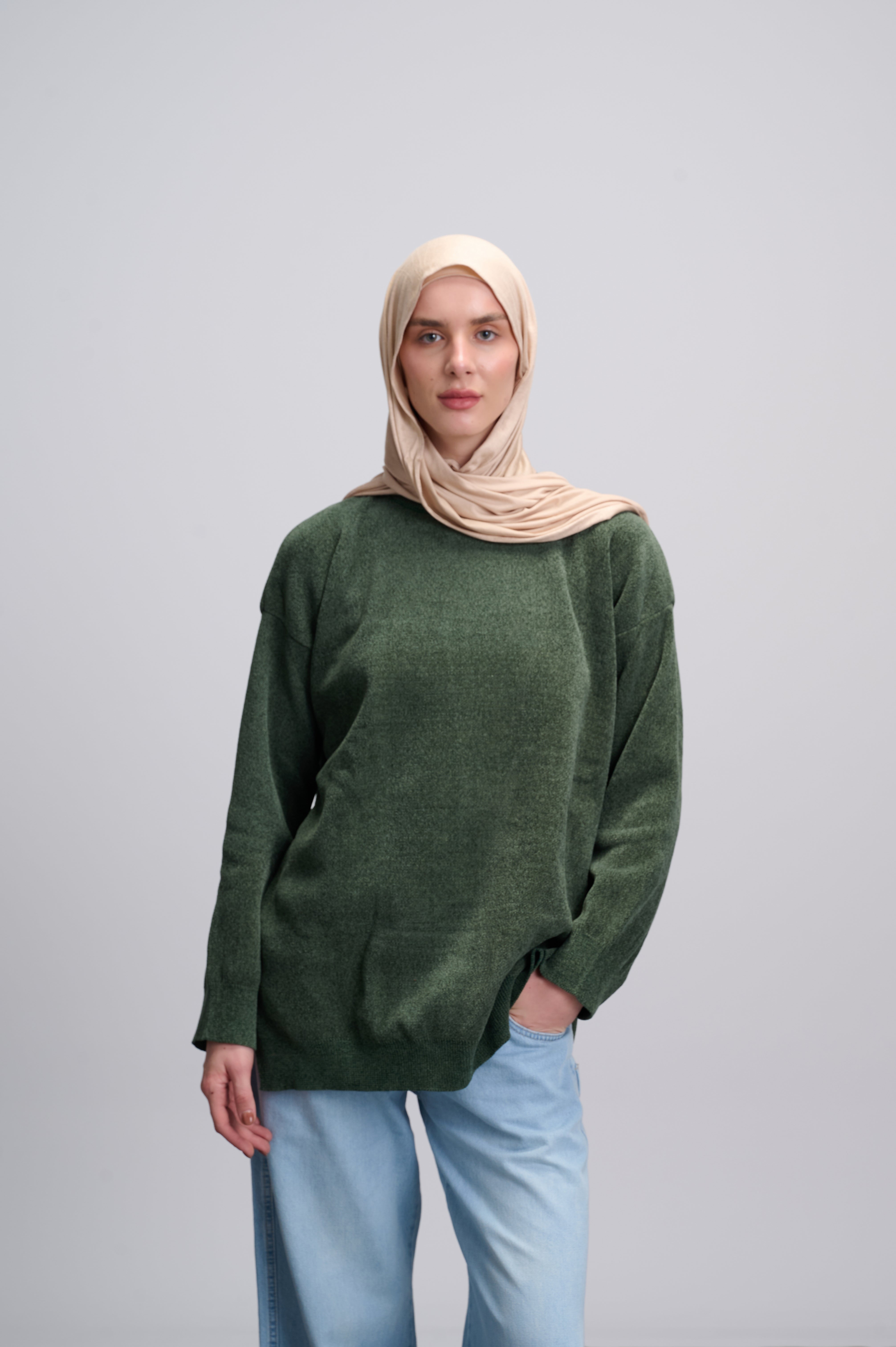 Basic Knitted Pullover - Olive