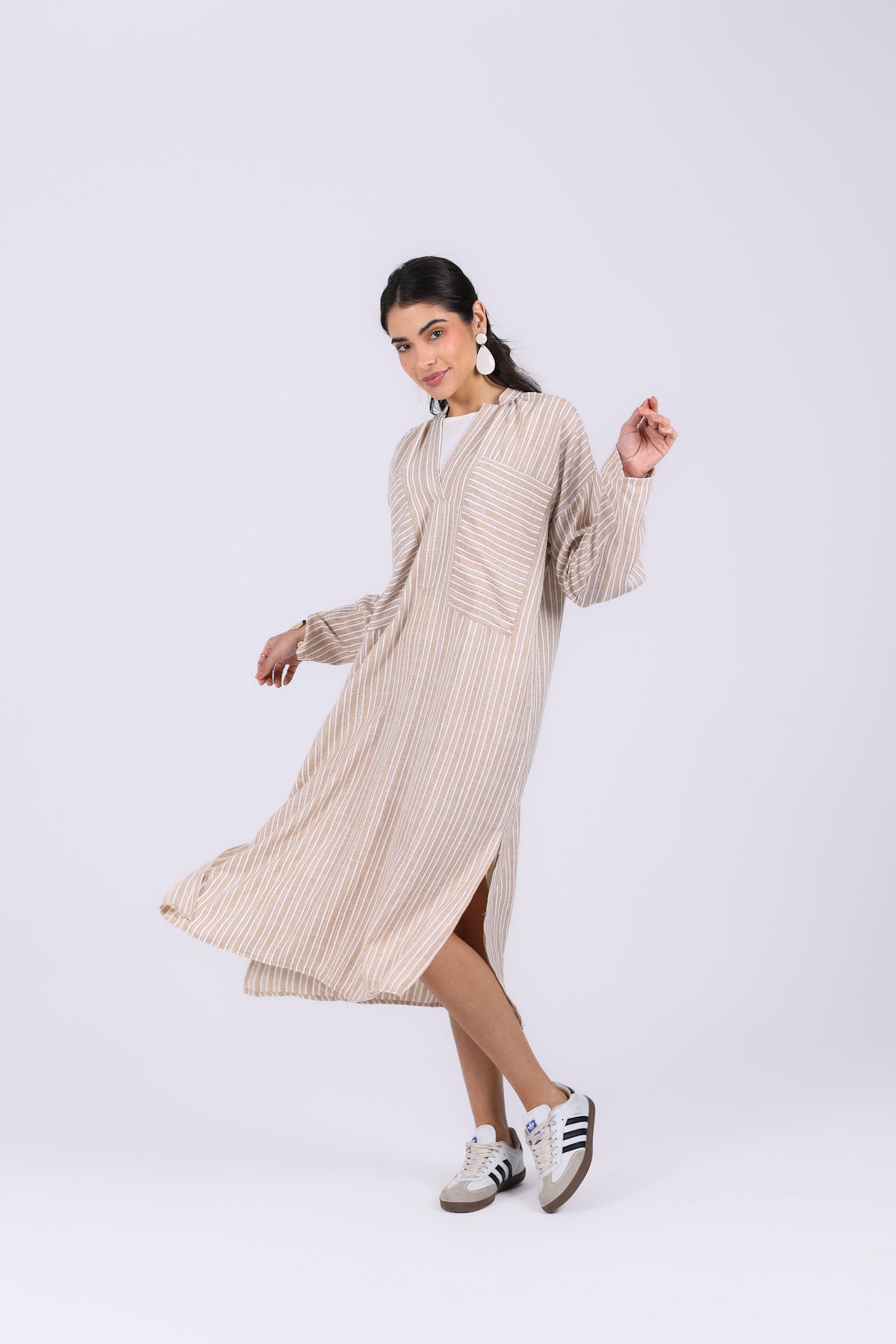 Mocha stripped Midi Dress