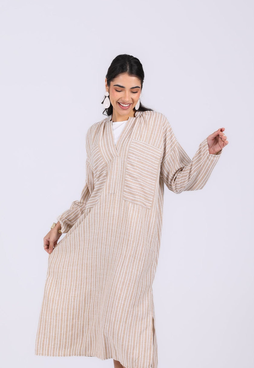 Mocha stripped Midi Dress