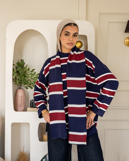 Twin Knit Pullover - Navy