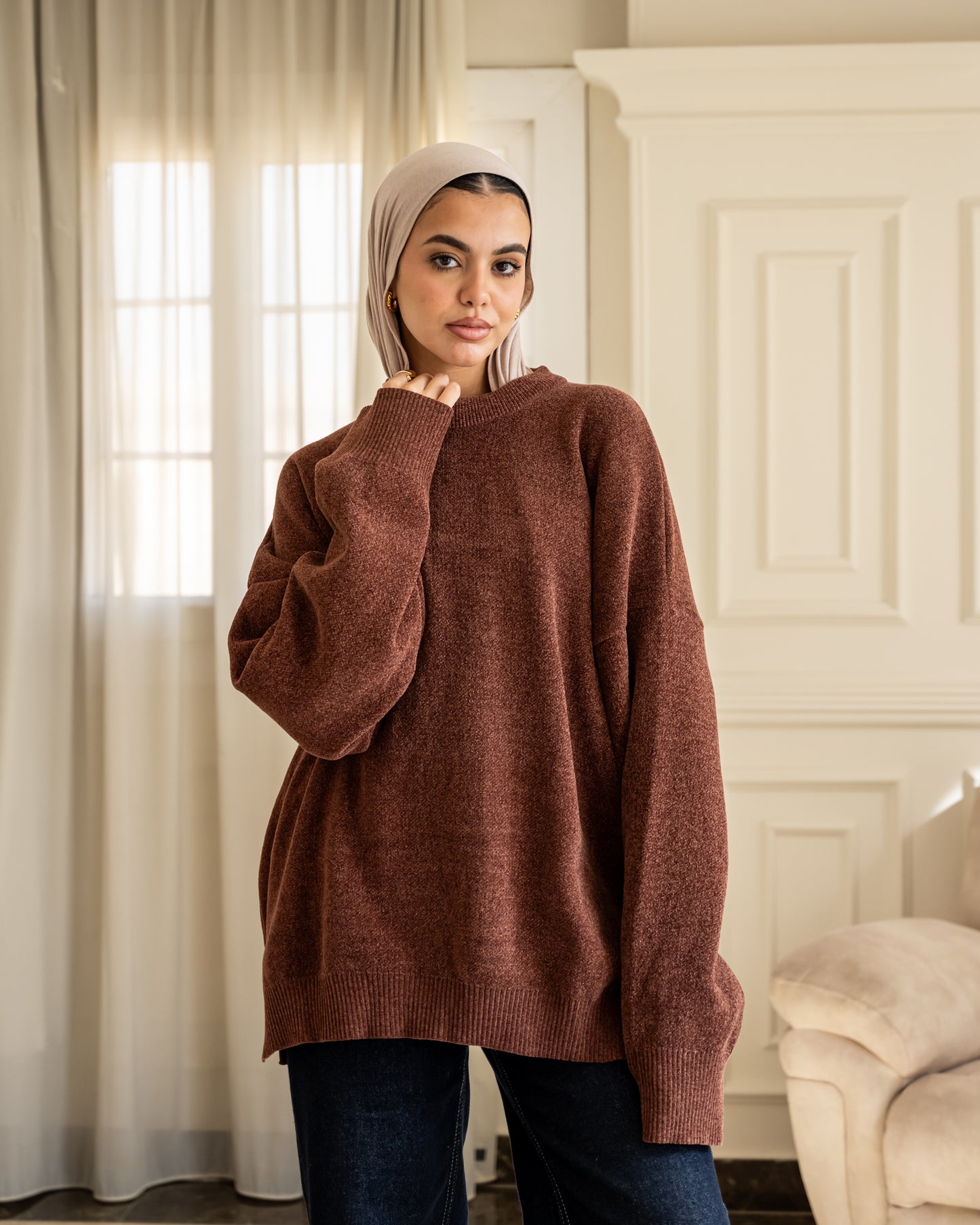 Basic Knitted Pullover - Brown