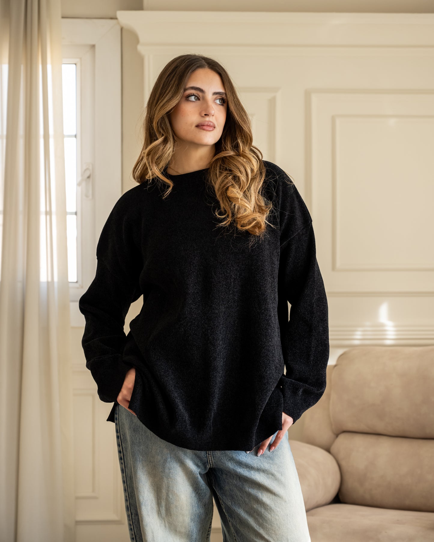 Basic Knitted Pullover - Black