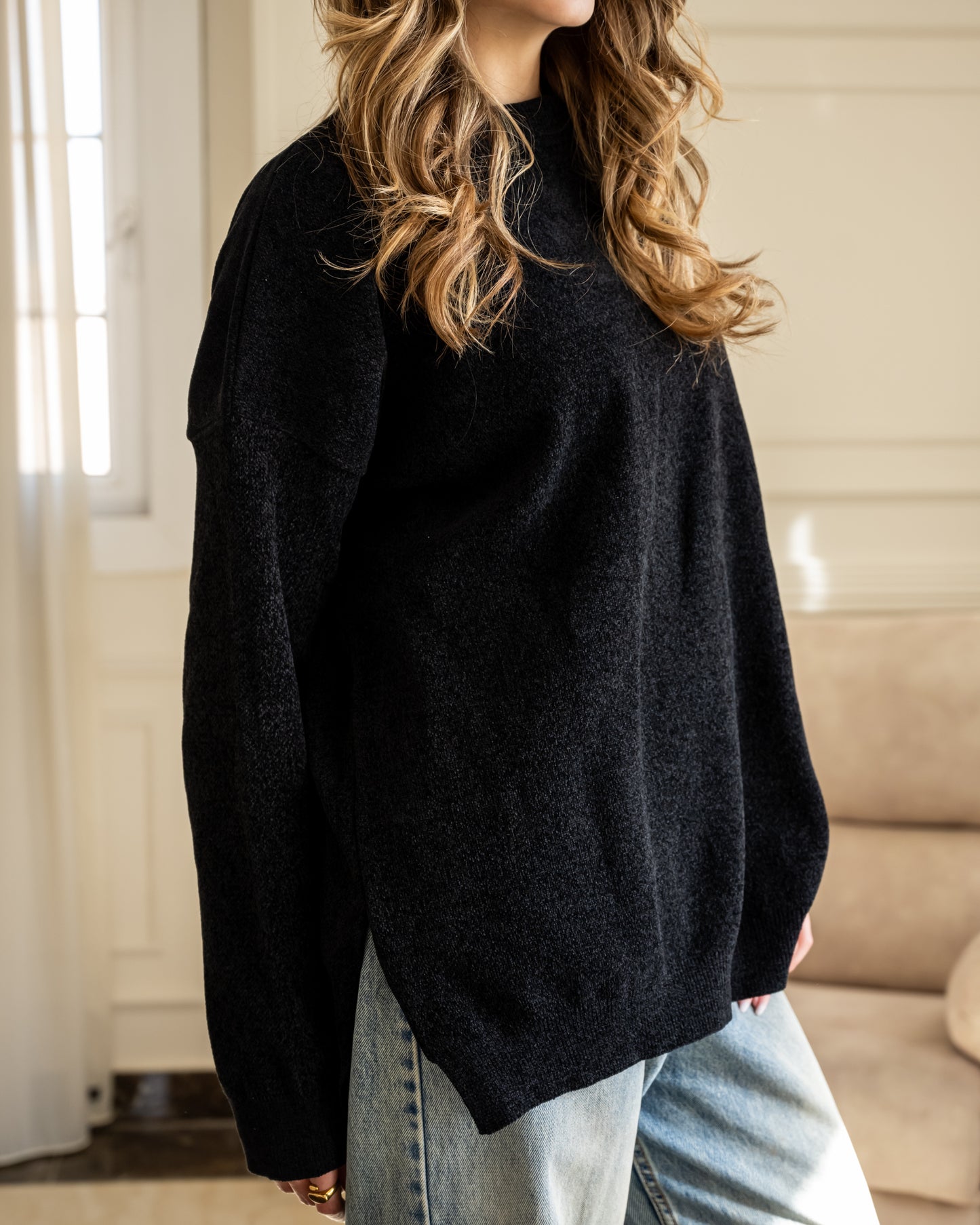 Basic Knitted Pullover - Black