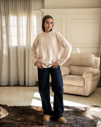 Basic Knitted Pullover - Cream