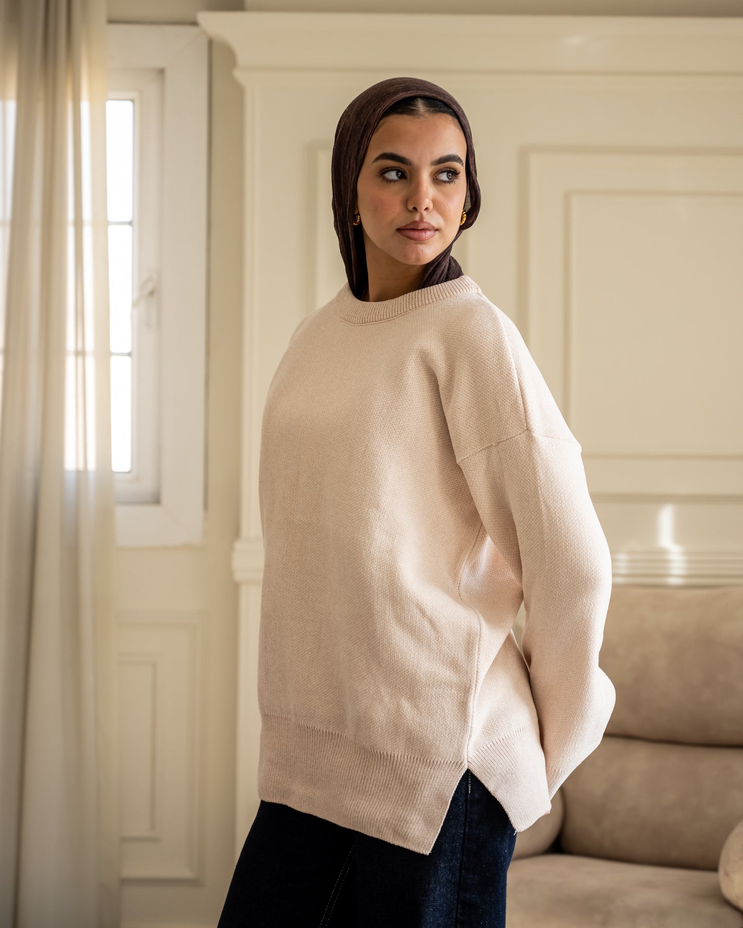 Basic Knitted Pullover - Cream