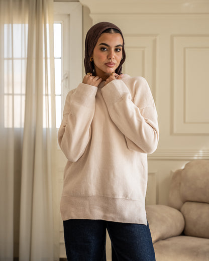 Basic Knitted Pullover - Cream