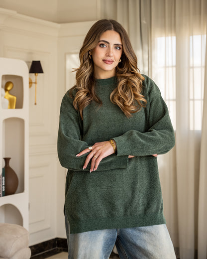 Basic Knitted Pullover - Olive