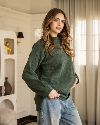 Basic Knitted Pullover - Olive