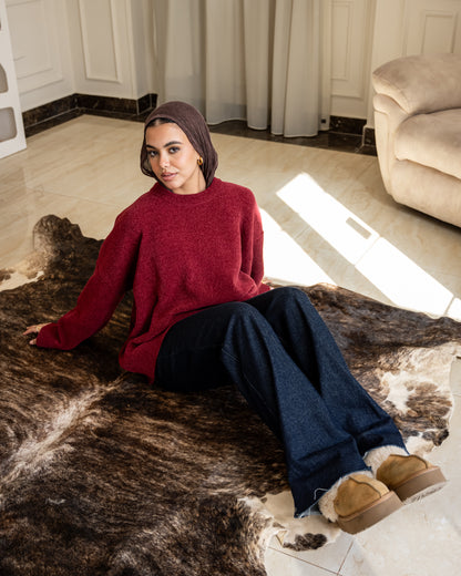 Basic Knitted Pullover - Burgundy