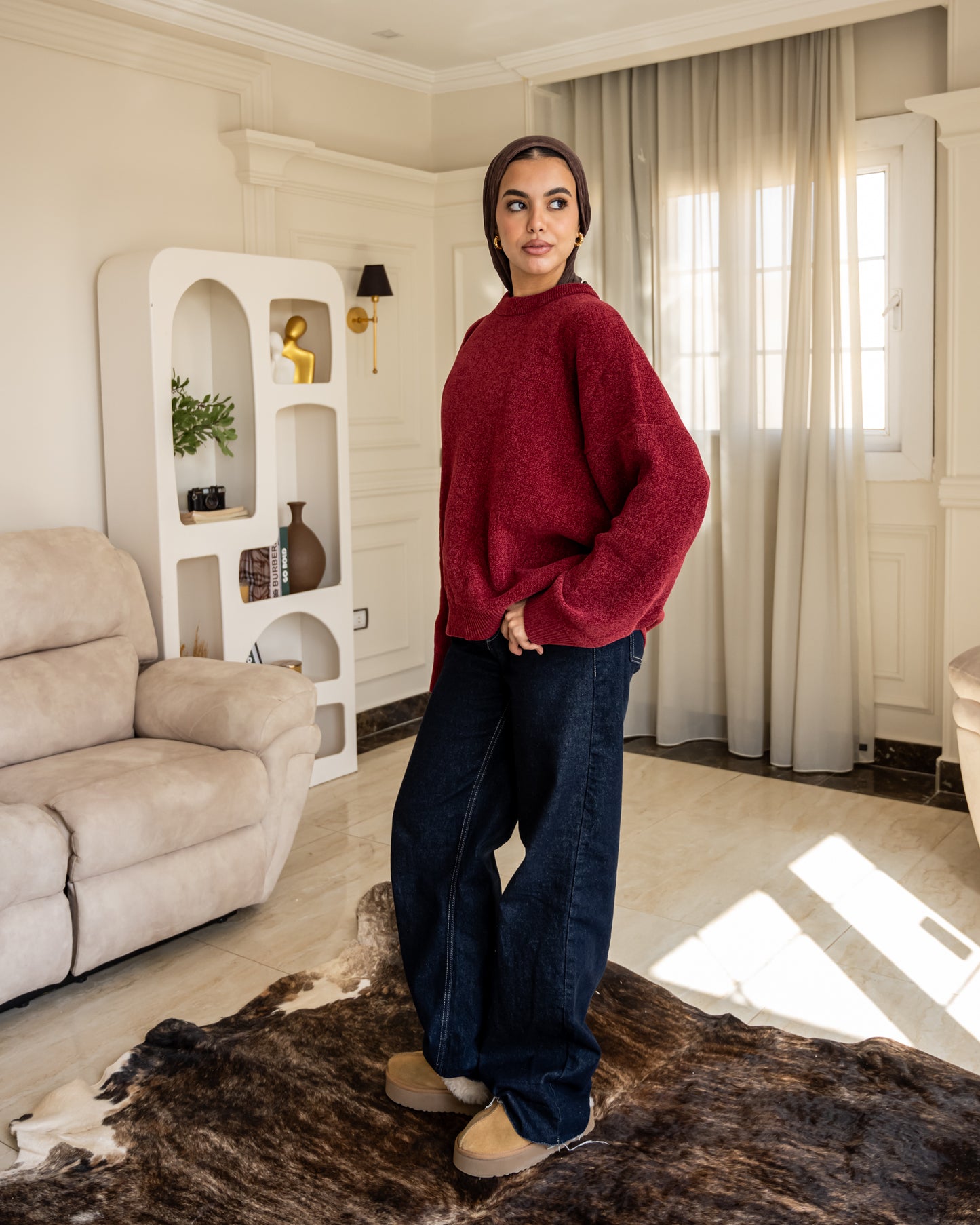 Basic Knitted Pullover - Burgundy