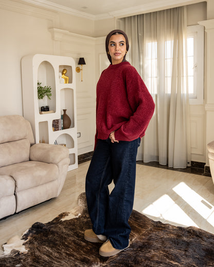 Basic Knitted Pullover - Burgundy