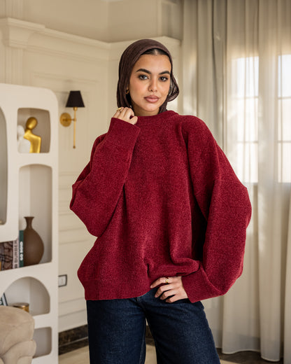 Basic Knitted Pullover - Burgundy