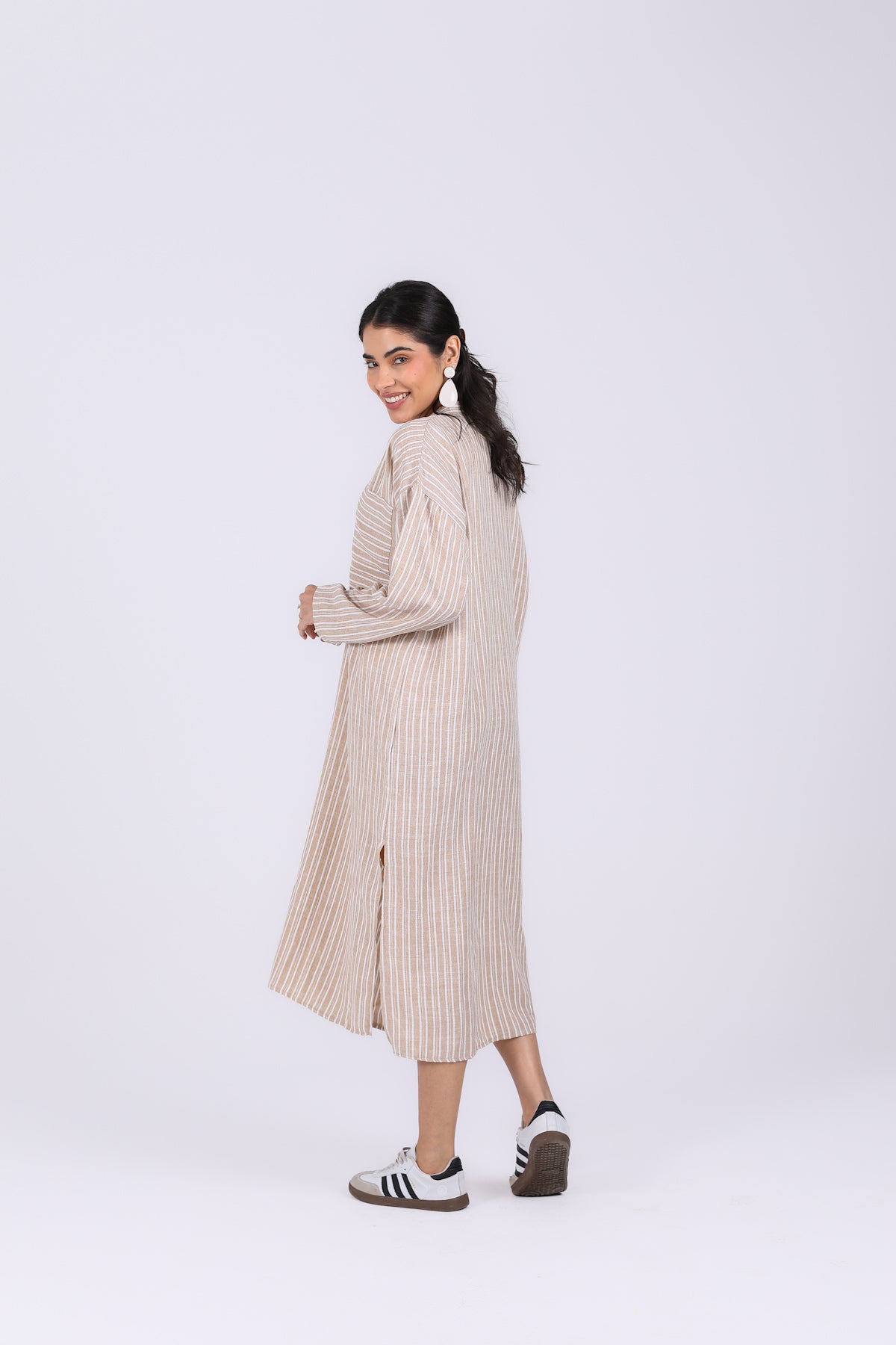 Mocha stripped Midi Dress