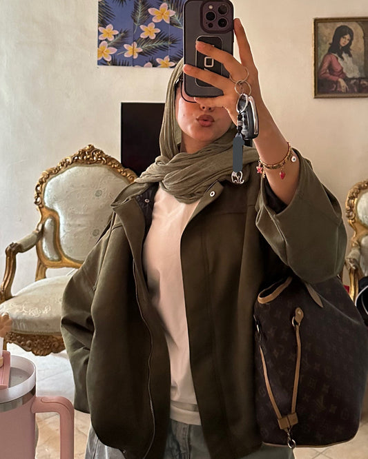 Suede bomber jacket-  Olive