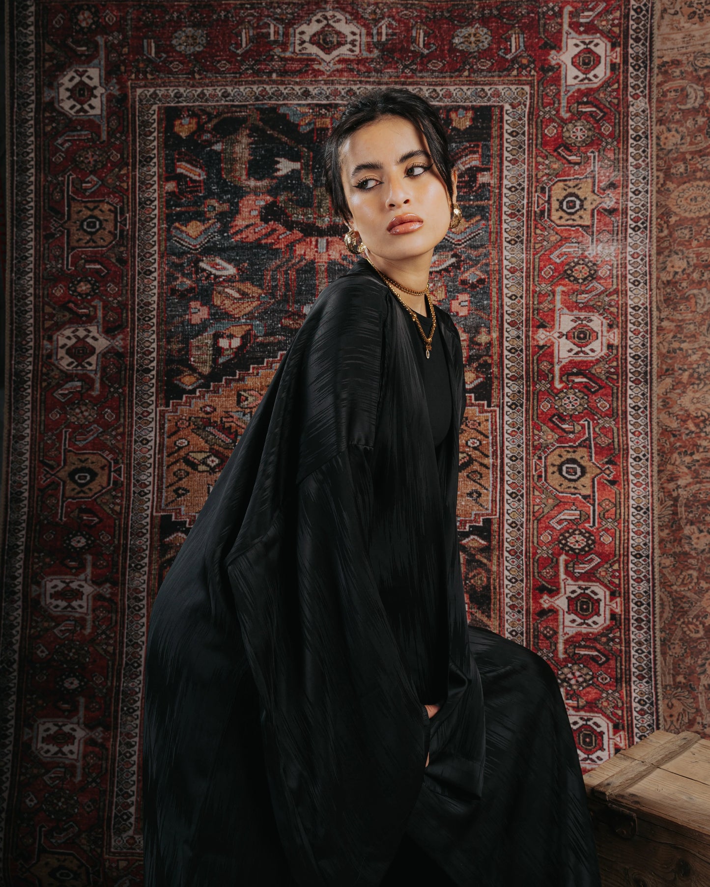 Abstract Kaftan in Black